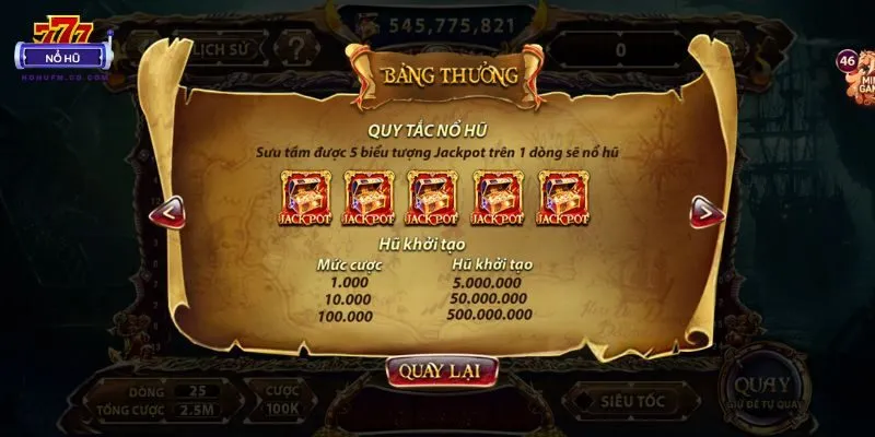 Quy tắc tính Jackpot trong nổ hũ Pirate King