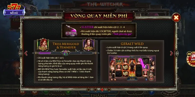 Các tính năng trong game nổ hũ The Witcher